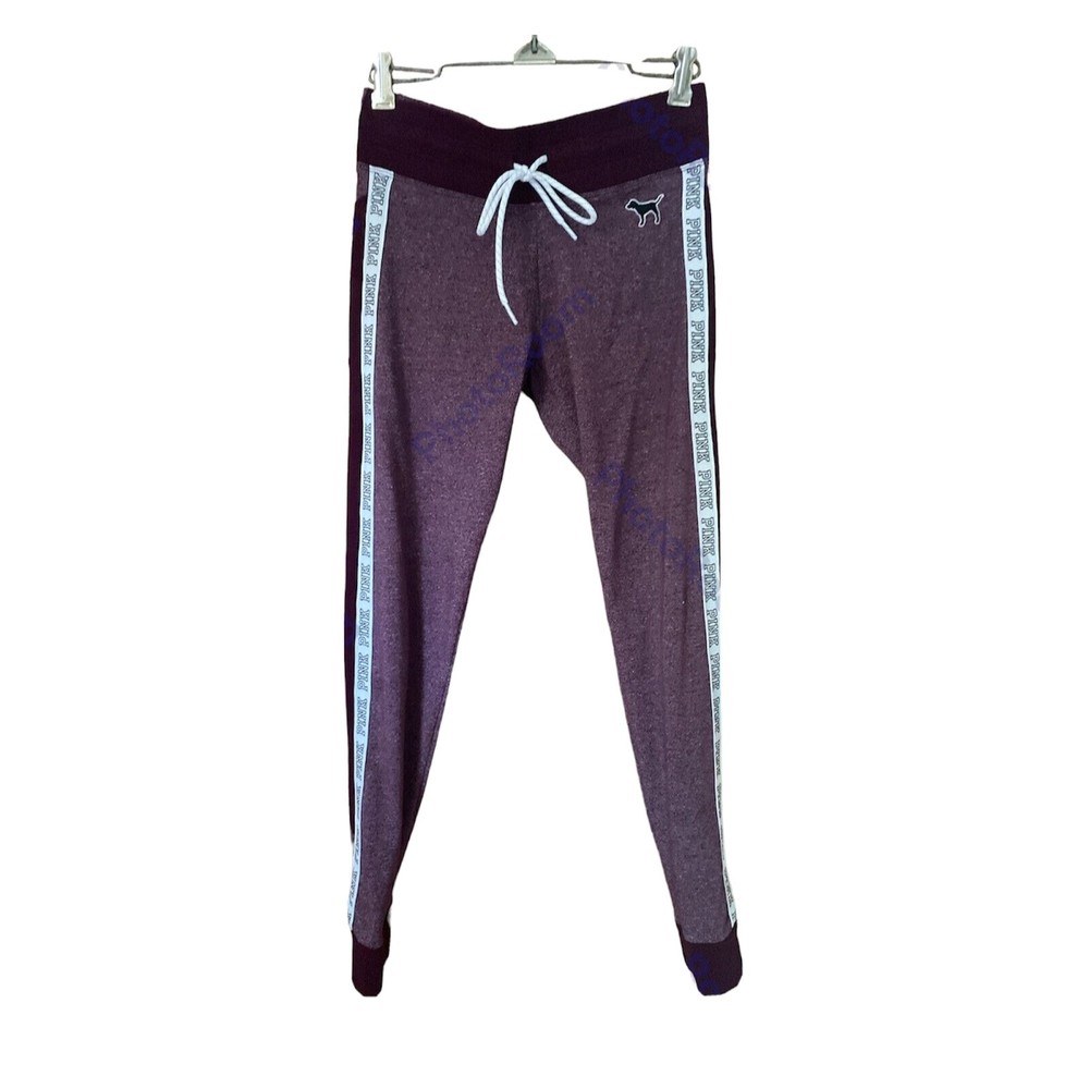 Victorias Secret Pink Womens Purple Jogger Logo Stripe Drawstring Legging Size S